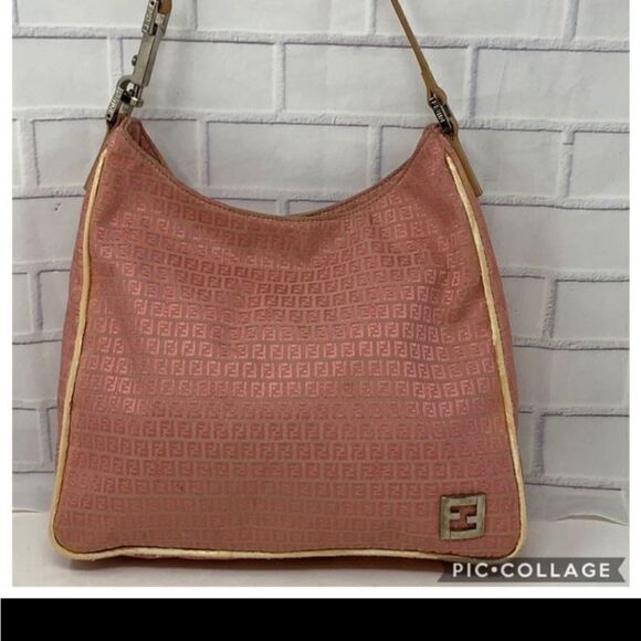 Fendi Handbags - SALE!💥RARE 🦄 AUTHENTIC FENDI VINTAGE PINK CANVAS ZUCCA LOGO SMALL SHOULDER BAG